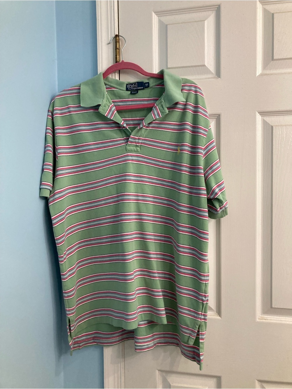 Polo by Ralph Lauren Mint Green Polo with Pink & White Stripes